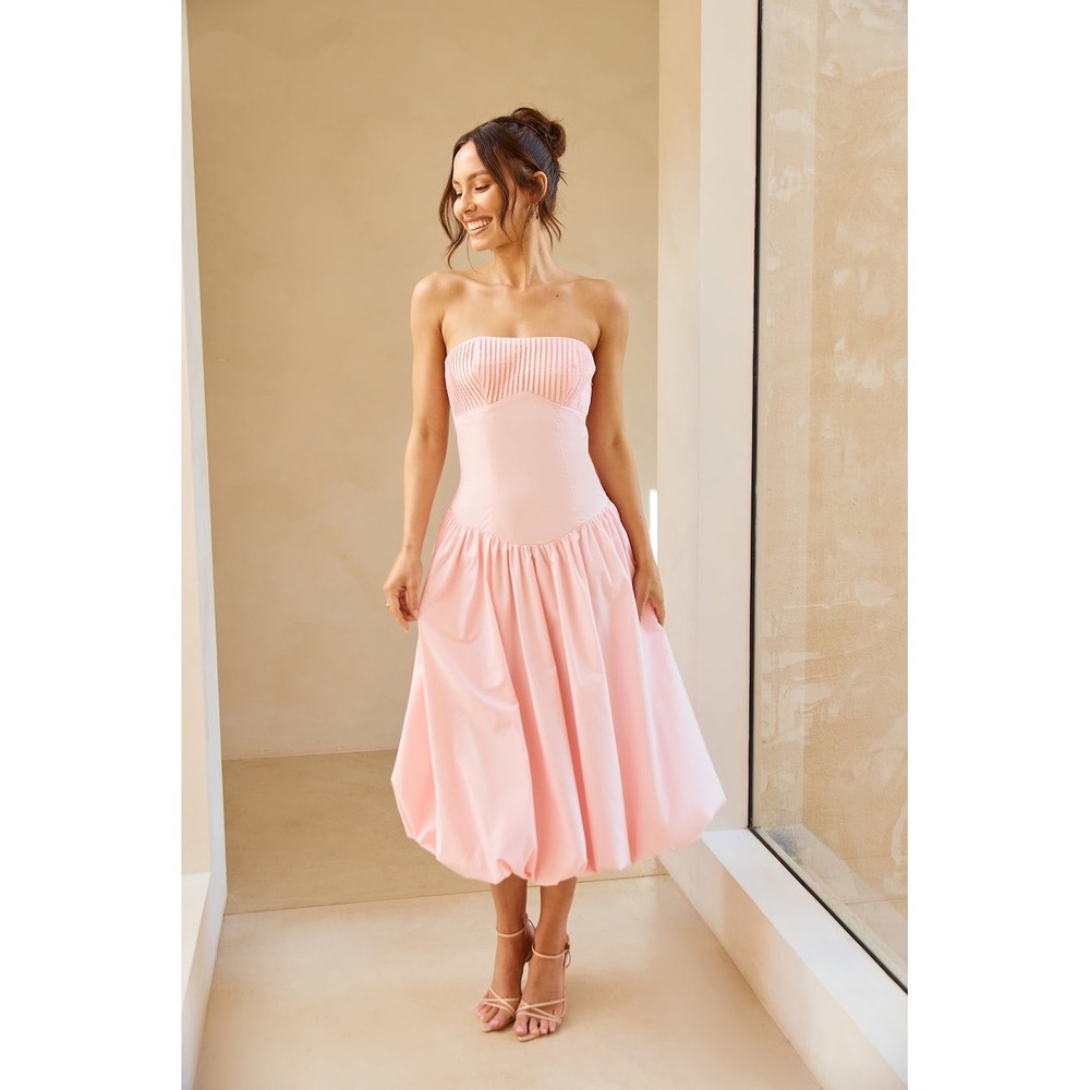 Hello Molly Pink Strapless Bubble Hem Mini Dress Pleated Sweetheart Small NWT
